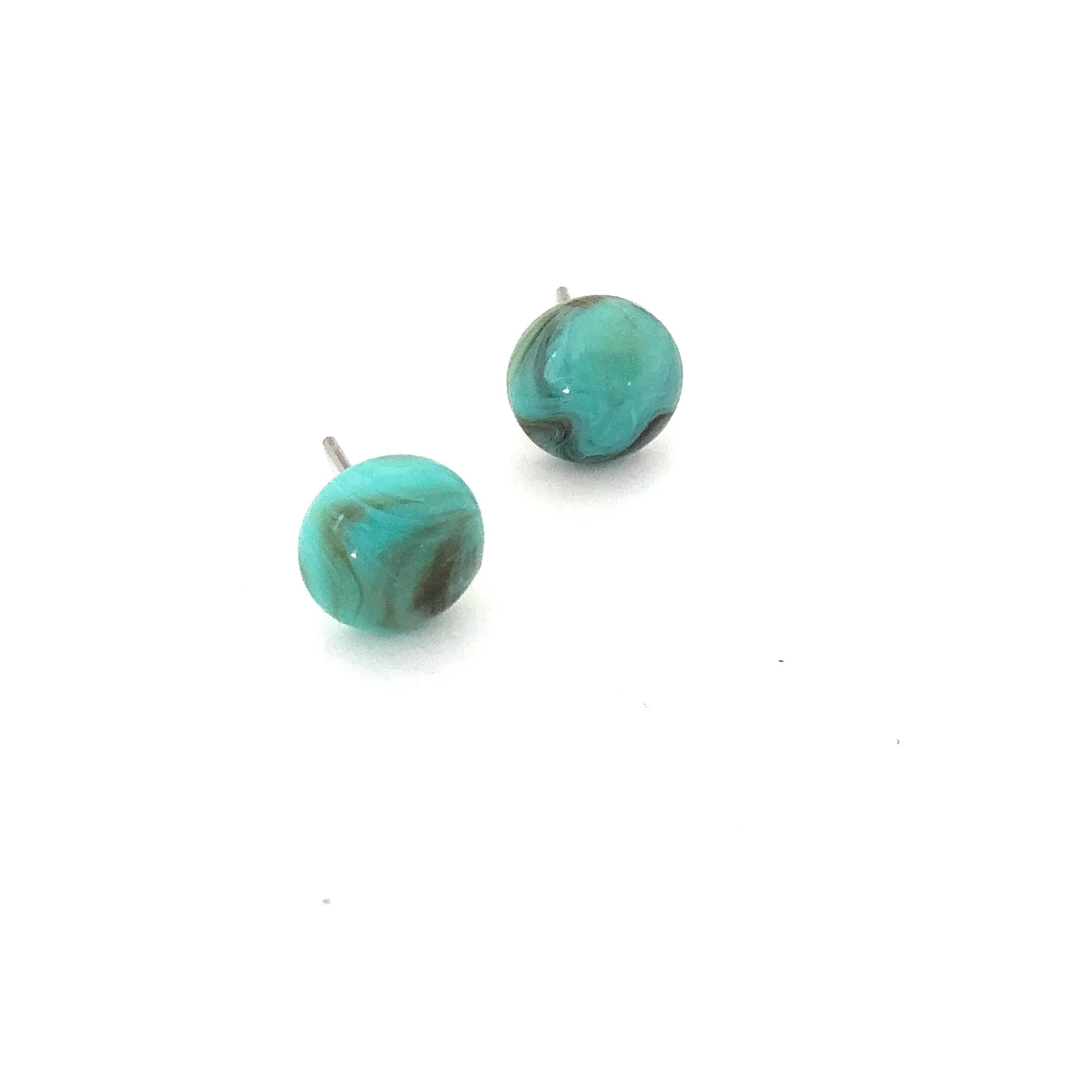 Turquoise Marbled Small Retro Button Stud Earrings