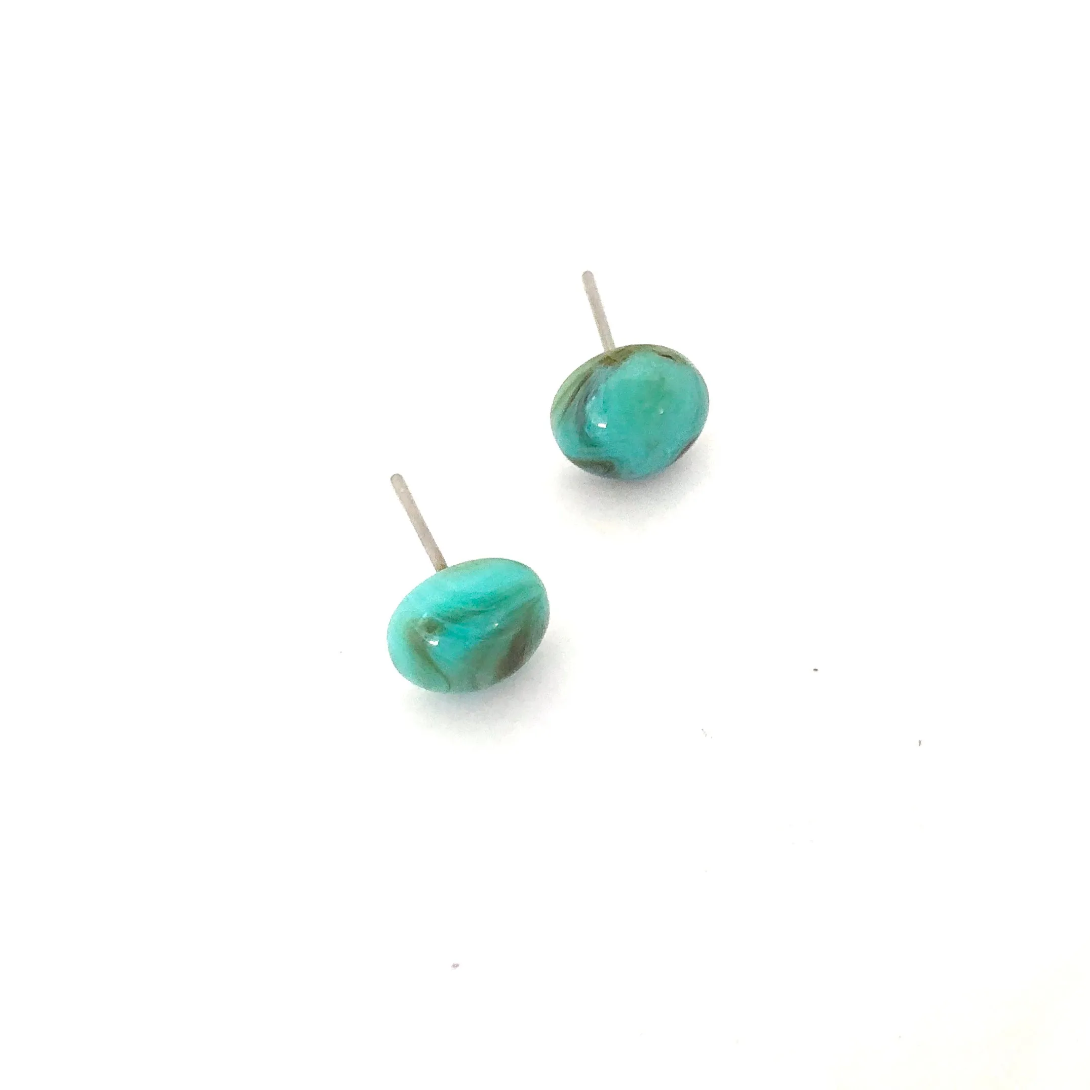 Turquoise Marbled Small Retro Button Stud Earrings