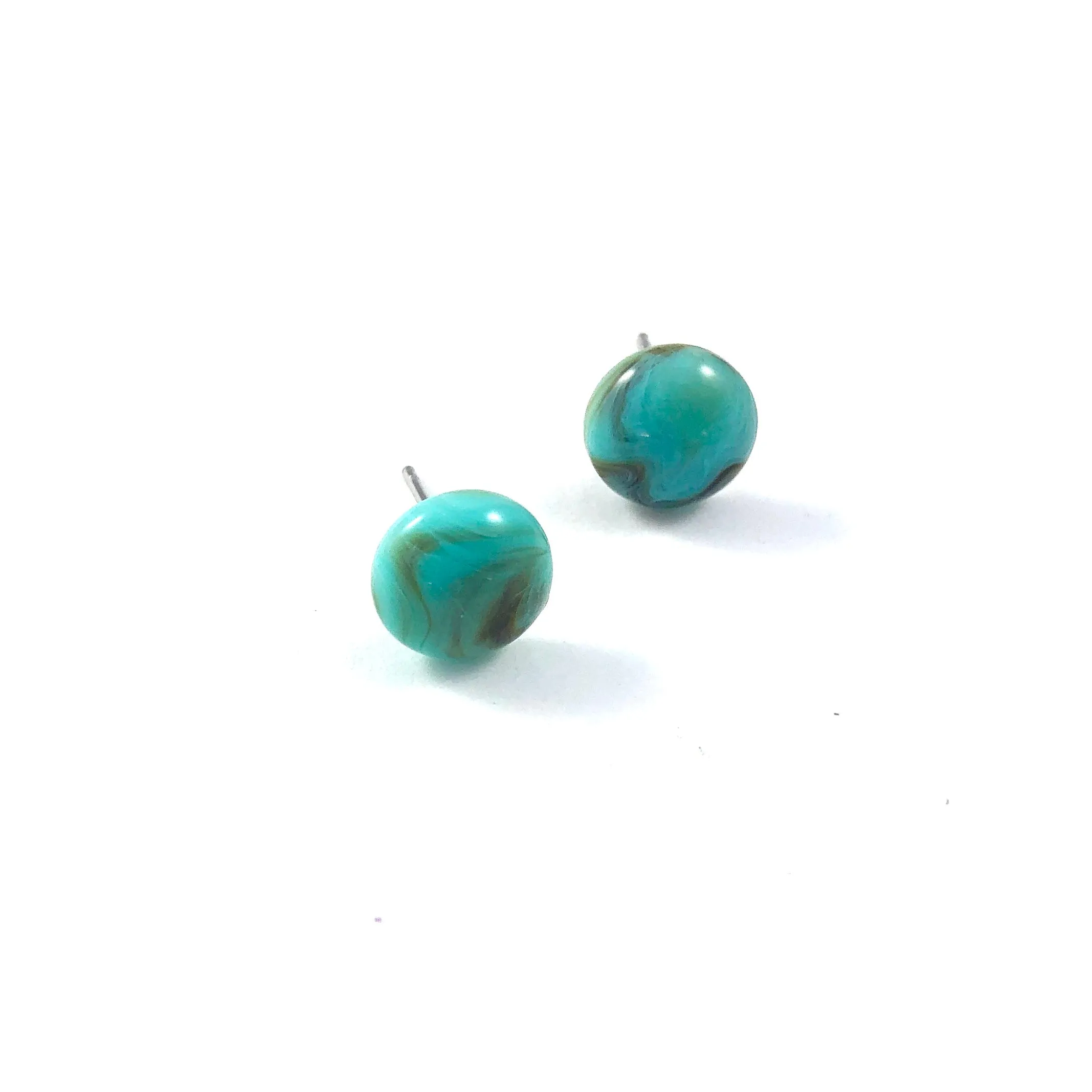 Turquoise Marbled Small Retro Button Stud Earrings