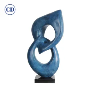 “Two Rings” Contemporary Italian Blue Patinated Bronze Abstract Sculpture