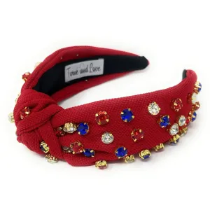 USA Red Jeweled Knot Headband