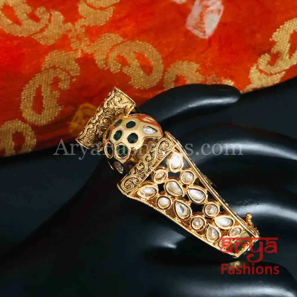 Veera Emerald Green Kundan Rajwadi Openable Bracelet/ Rajasthani Jaipuri Pacchi Kundan Bracelet