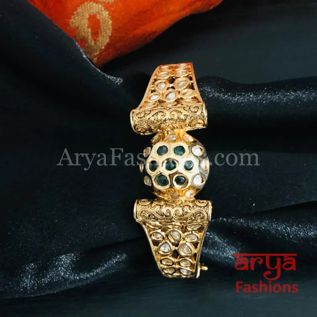 Veera Emerald Green Kundan Rajwadi Openable Bracelet/ Rajasthani Jaipuri Pacchi Kundan Bracelet