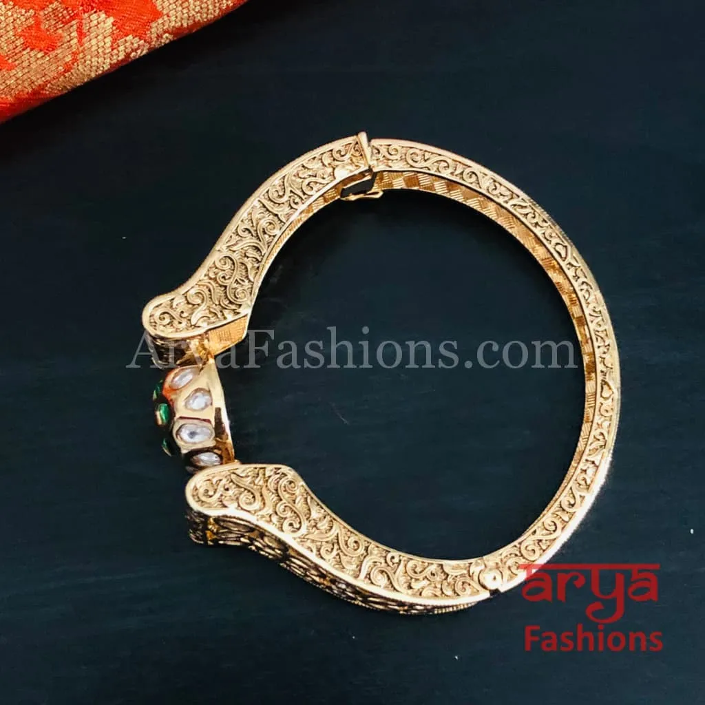 Veera Emerald Green Kundan Rajwadi Openable Bracelet/ Rajasthani Jaipuri Pacchi Kundan Bracelet