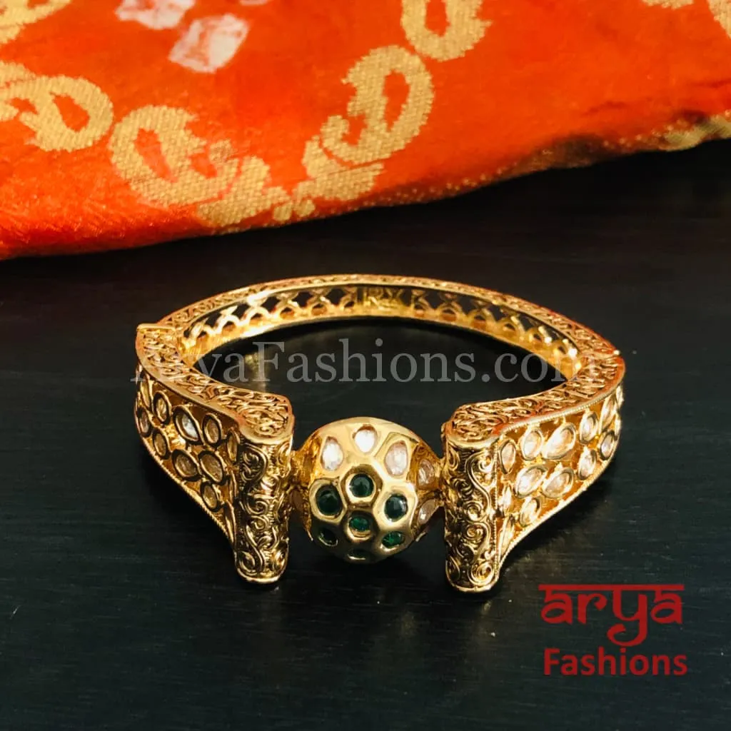 Veera Emerald Green Kundan Rajwadi Openable Bracelet/ Rajasthani Jaipuri Pacchi Kundan Bracelet