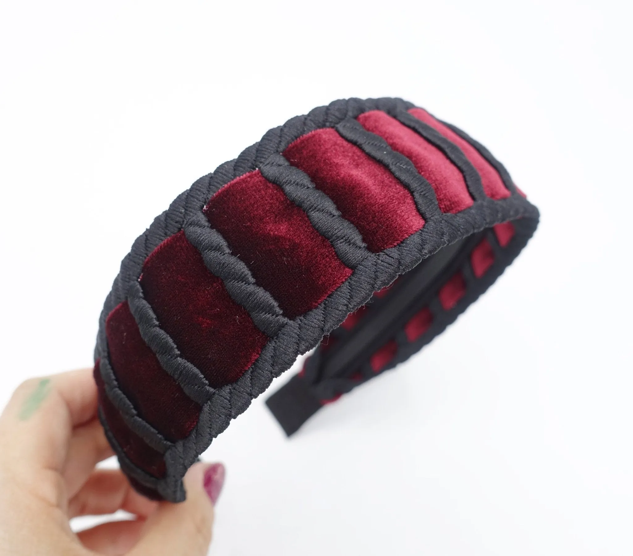 velvet headband rectangle frame embellished hairband unique Fall Winter hair accessory for women