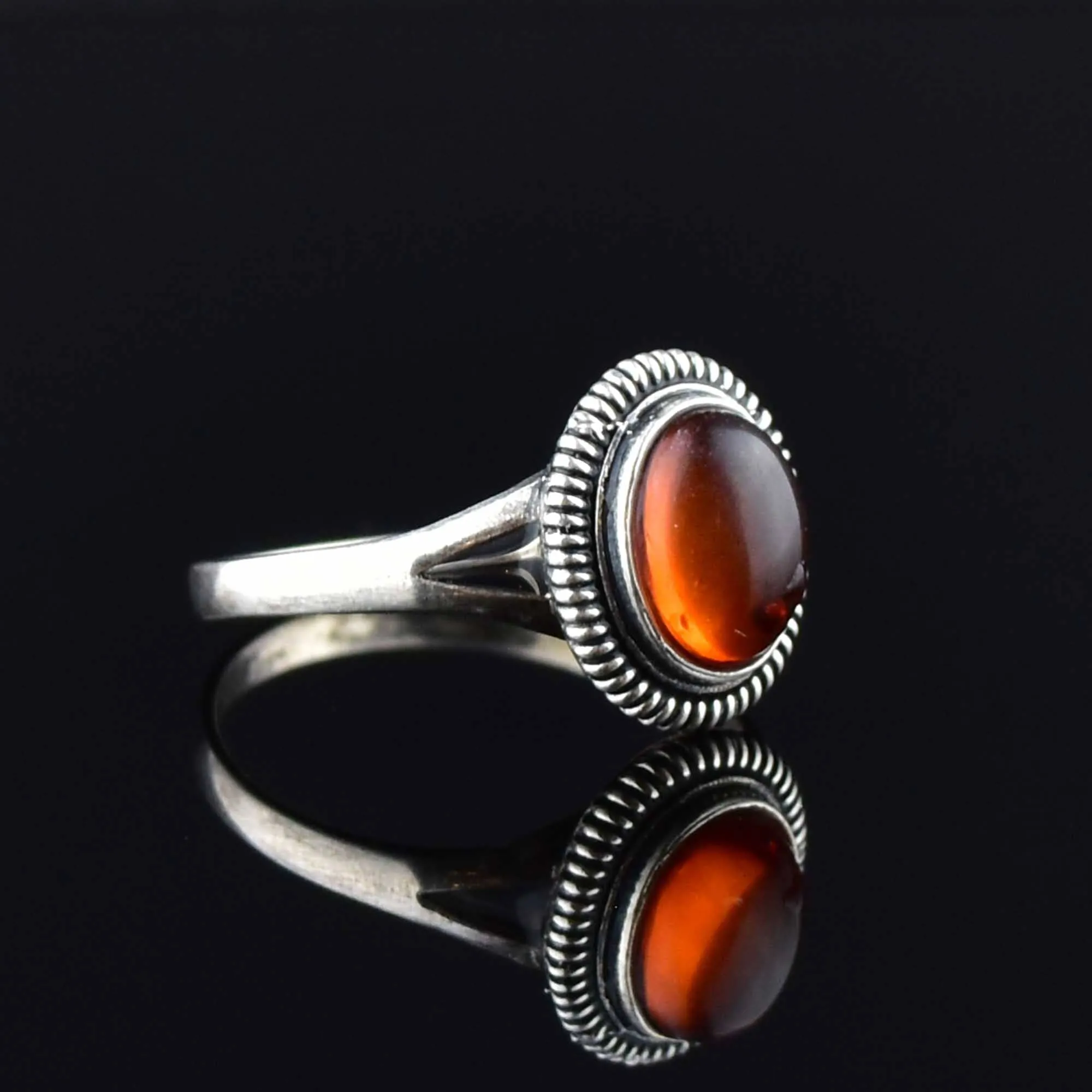 Vintage Amber Braided Silver Statement Ring