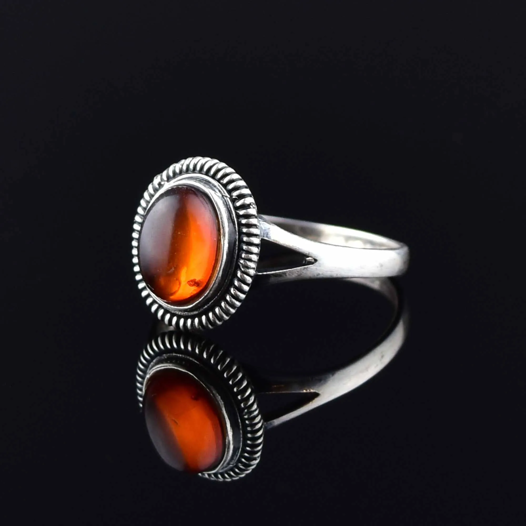 Vintage Amber Braided Silver Statement Ring