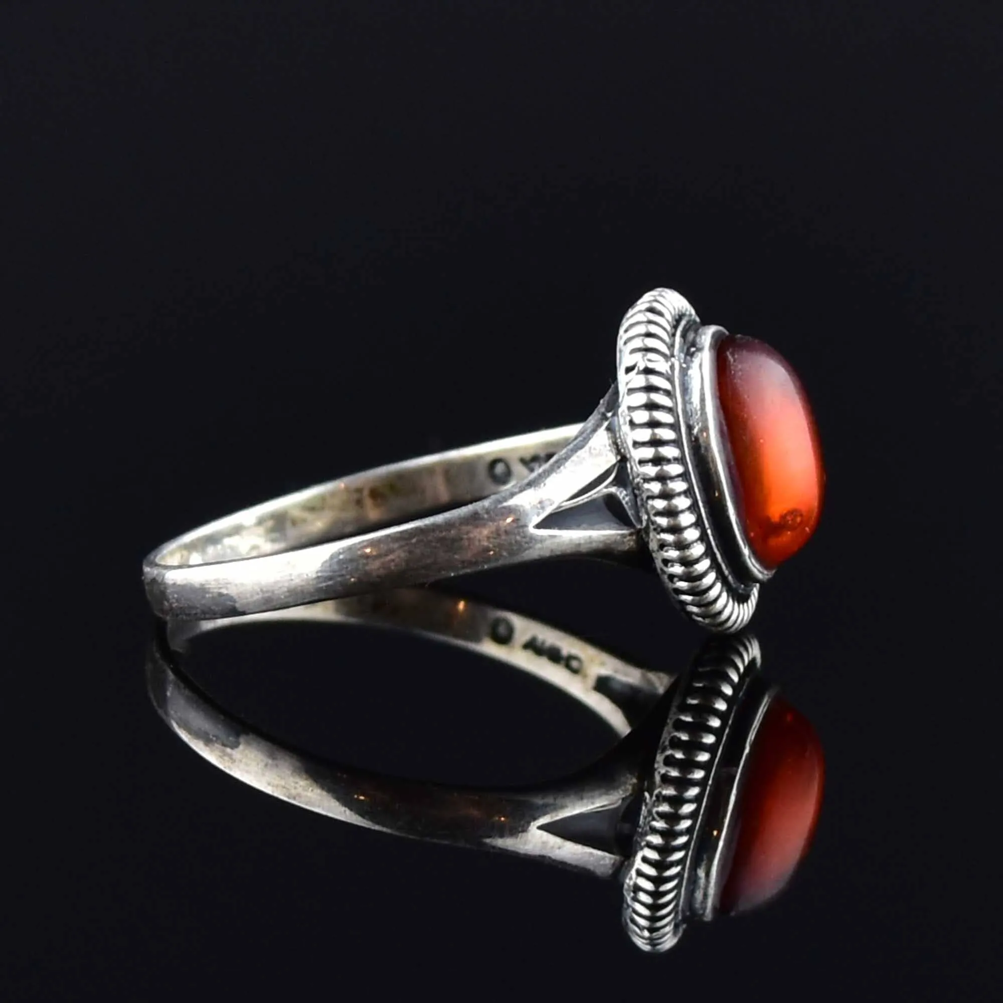 Vintage Amber Braided Silver Statement Ring