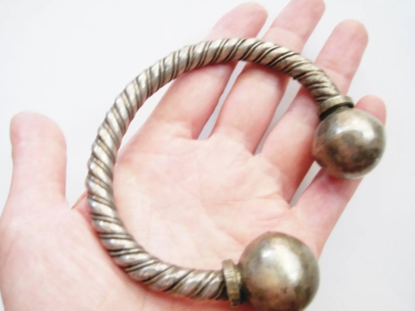 Vintage Berber Solid Silver Twisted Rope Upper Arm Bracelet from Tunisia