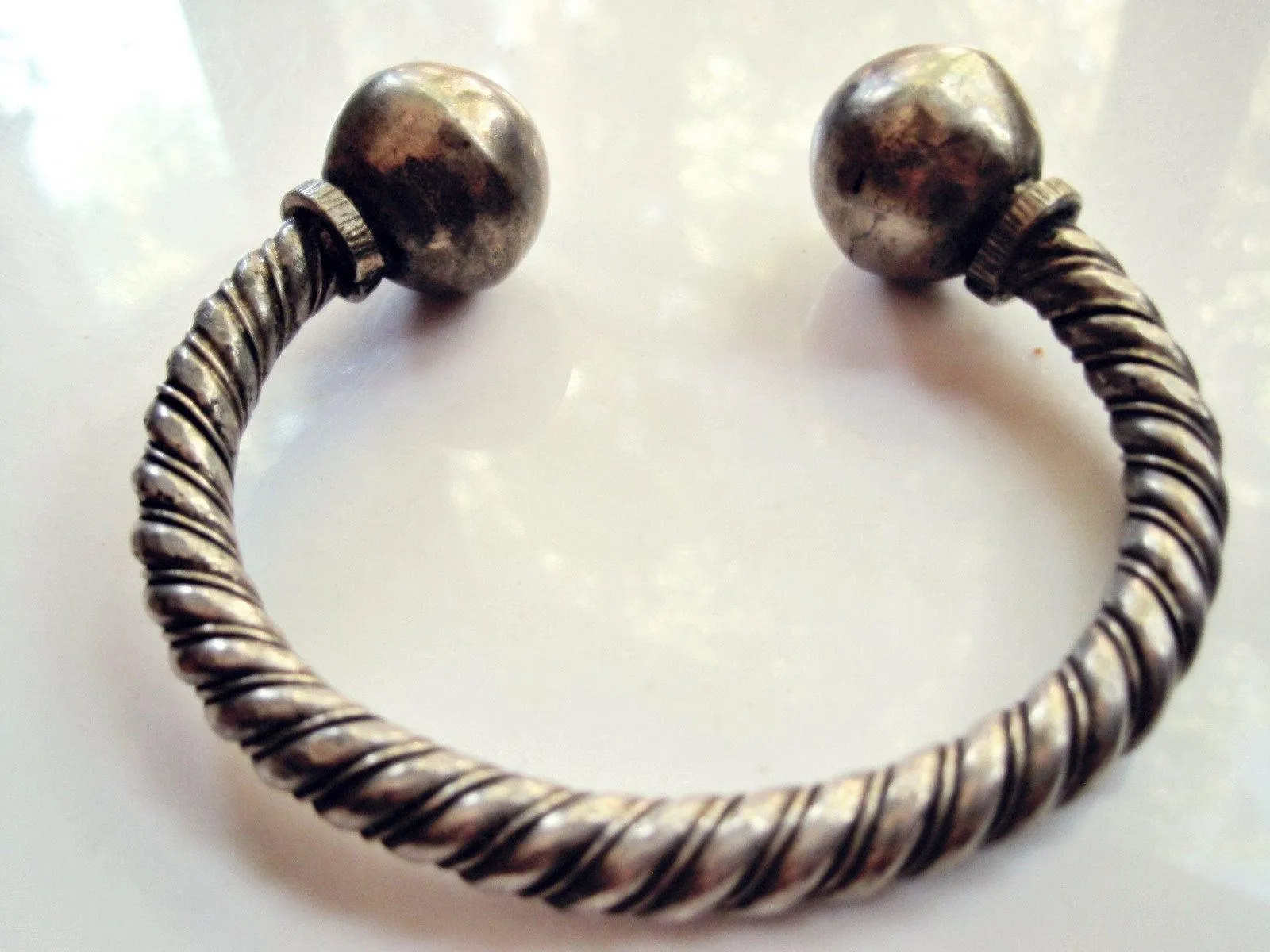 Vintage Berber Solid Silver Twisted Rope Upper Arm Bracelet from Tunisia