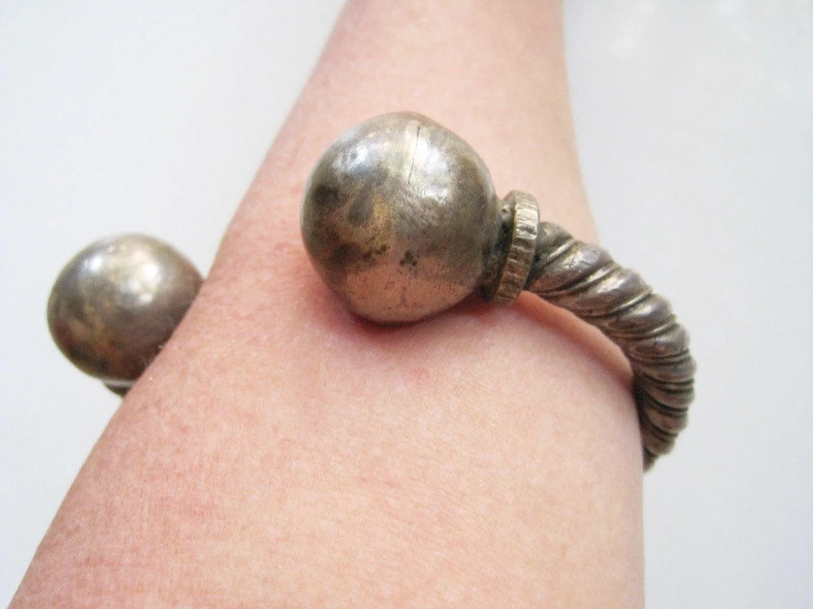 Vintage Berber Solid Silver Twisted Rope Upper Arm Bracelet from Tunisia