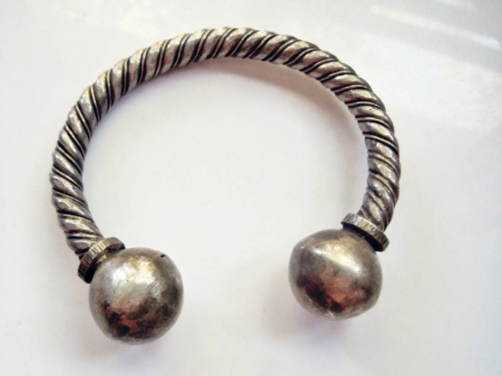 Vintage Berber Solid Silver Twisted Rope Upper Arm Bracelet from Tunisia