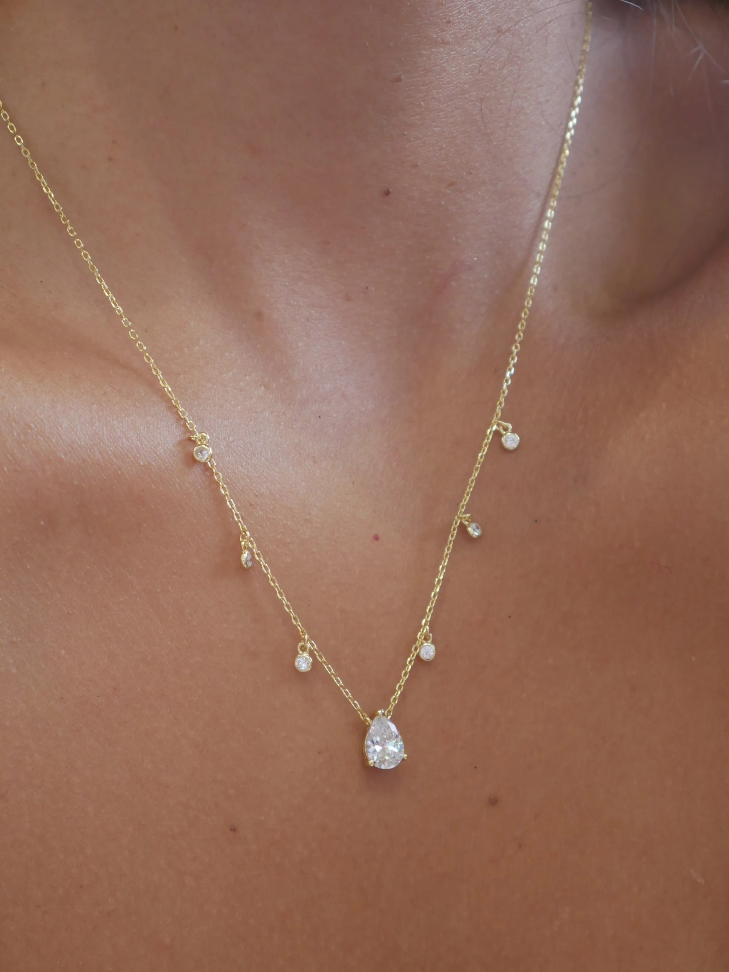 Water Drop Boho Necklace 14k Gold Plated 925 Sterling Silver Cubic Zirconia Charm Necklace