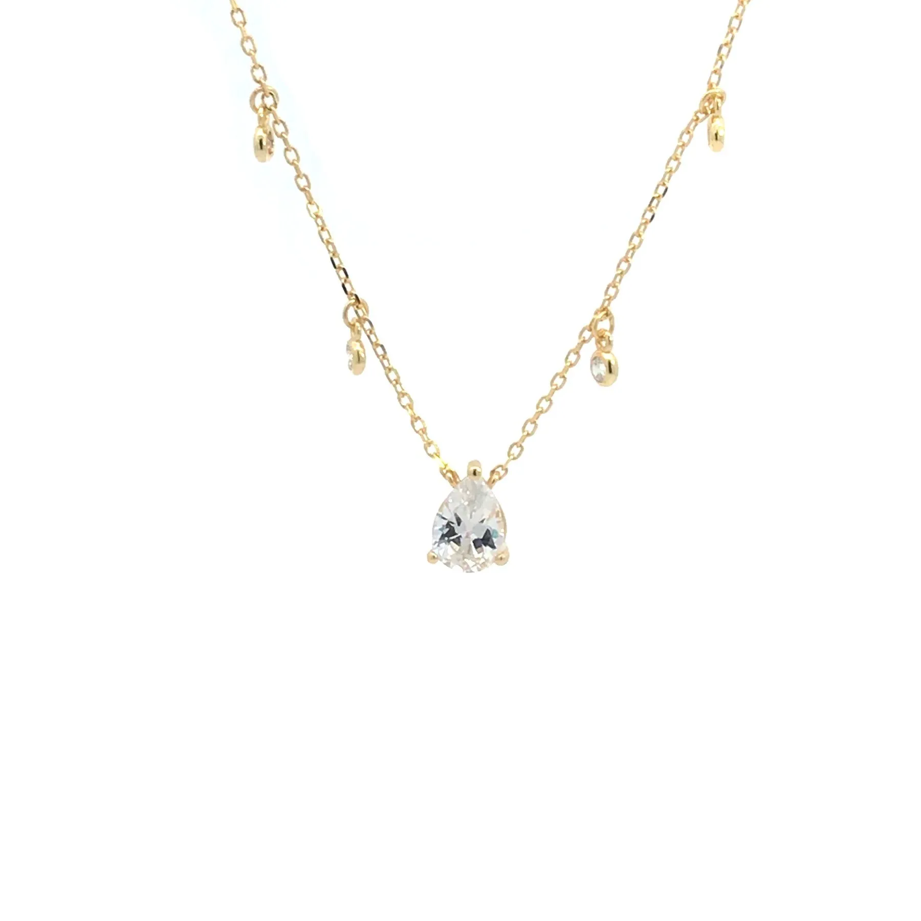 Water Drop Boho Necklace 14k Gold Plated 925 Sterling Silver Cubic Zirconia Charm Necklace