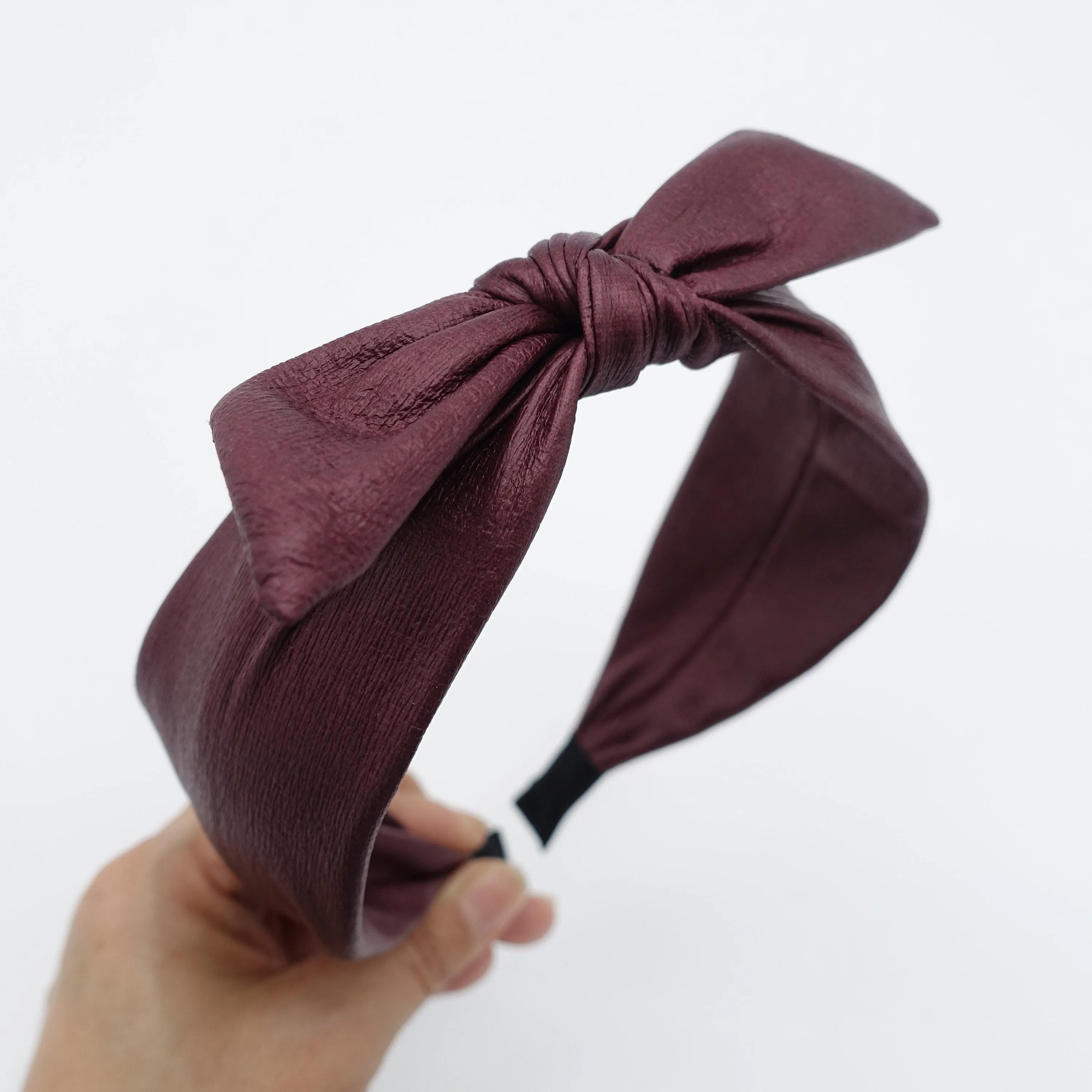 wired bow knot headband faux leather hairband women hair accessories