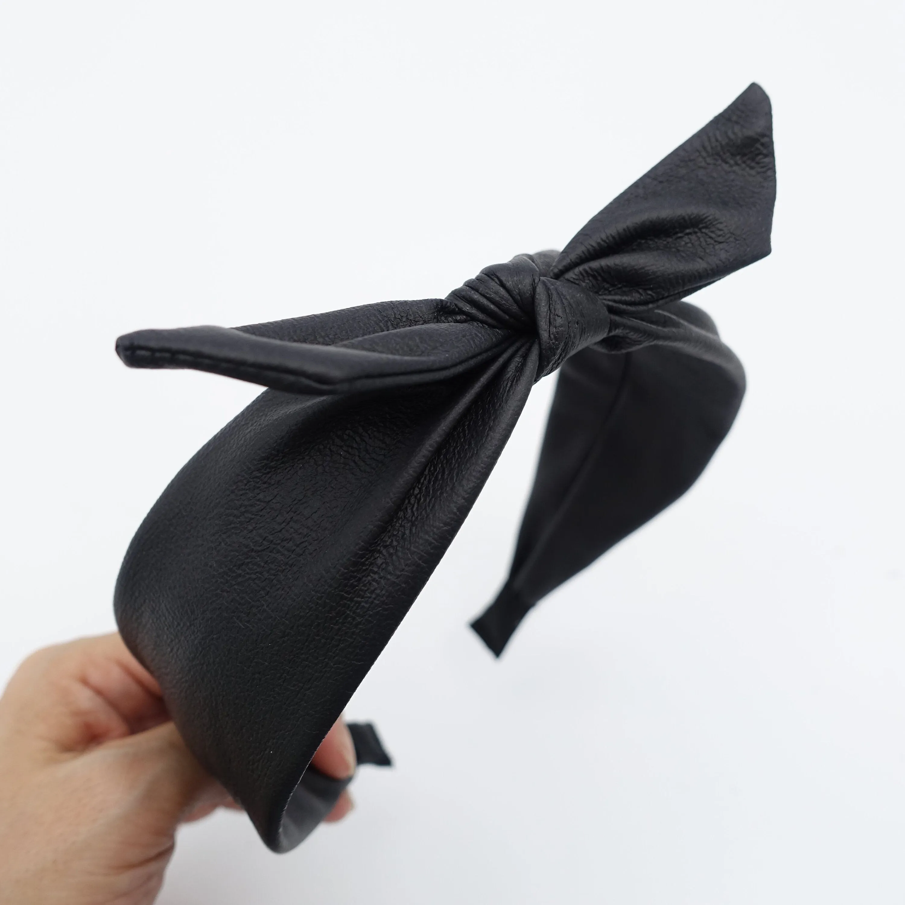 wired bow knot headband faux leather hairband women hair accessories