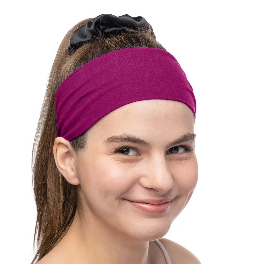 Women's Headbands Cotton Jersey 3" Wide Yoga Fitness Fashion Made in the USA Magenta