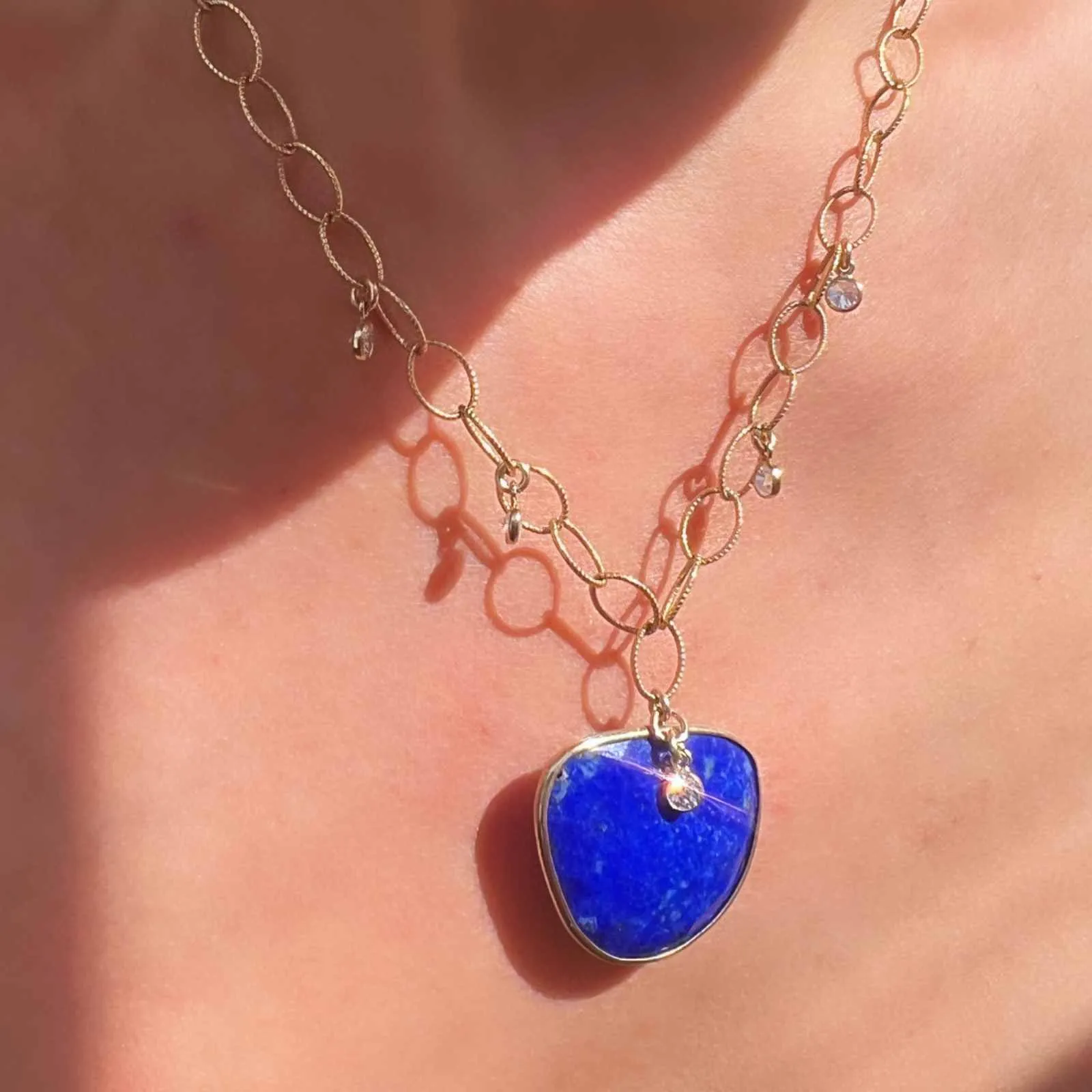 Yellow Gold Lapis Necklace