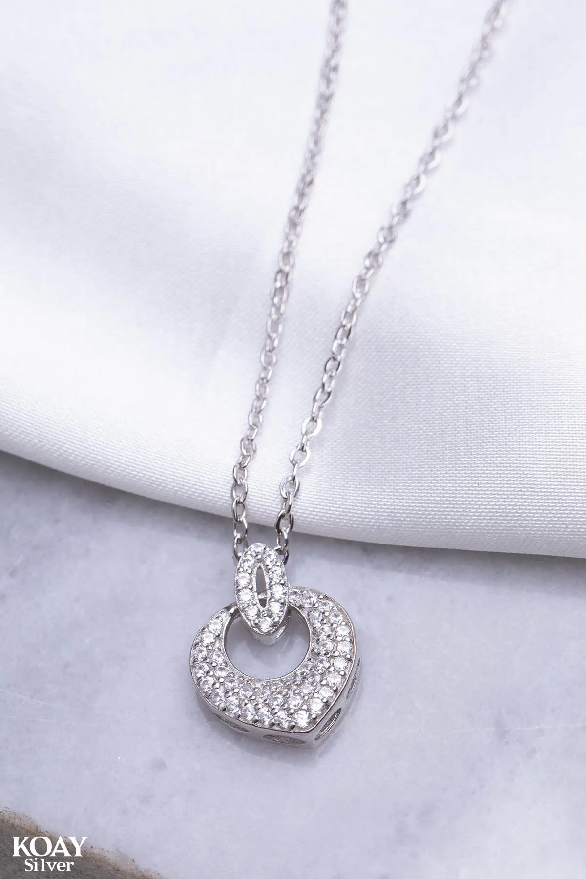 Zircon Heart & Oval Necklace