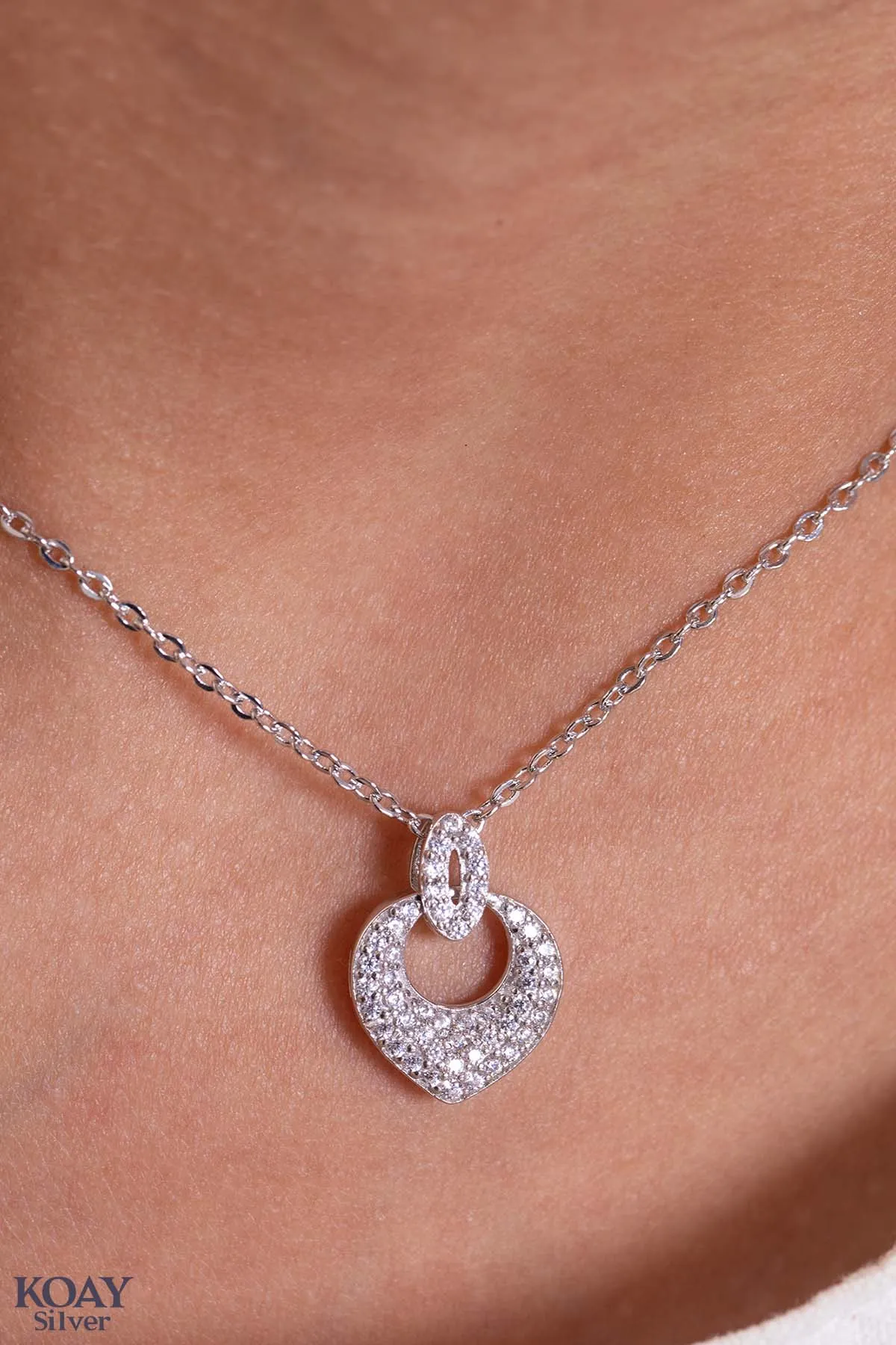 Zircon Heart & Oval Necklace